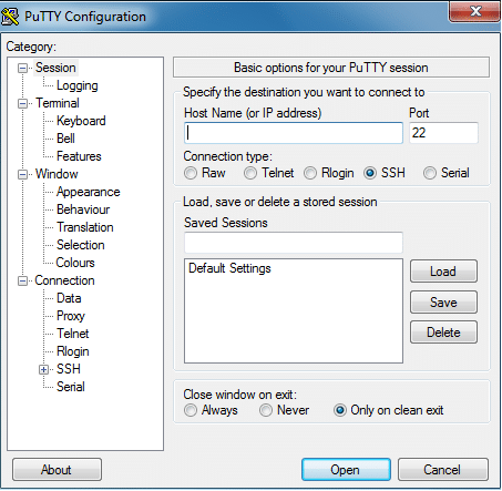 Mở chương trình PuTTY vừa tải về để cài đặt