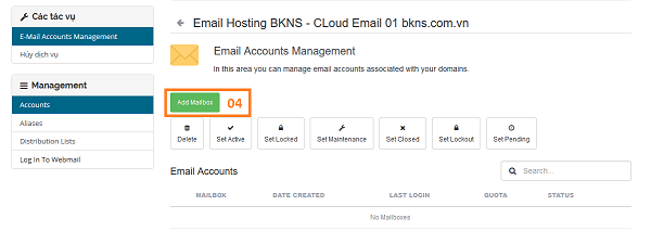 Thông tin Tạo tài khoản Email cloud