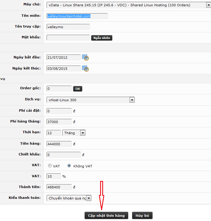 Gia hạn đơn hàng hosting