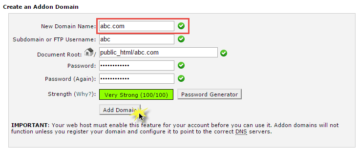 Hướng dẫn thêm Addon Domain trên Cpanel