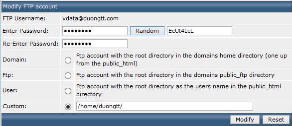 Quản lý tài khoản FTP trong DirectAdmin