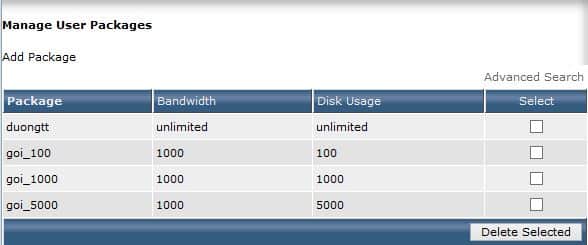 Tạo Packages trong DirectAdmin
