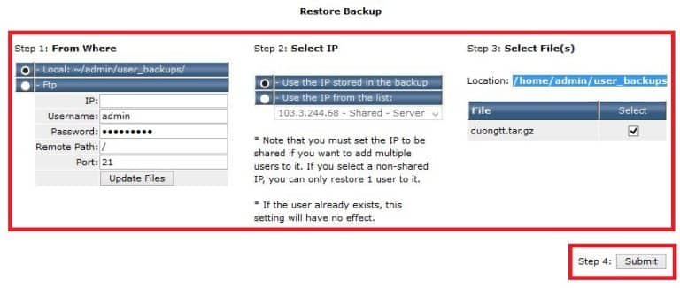 Hướng dẫn restore cho reseller trong DirectAdmin
