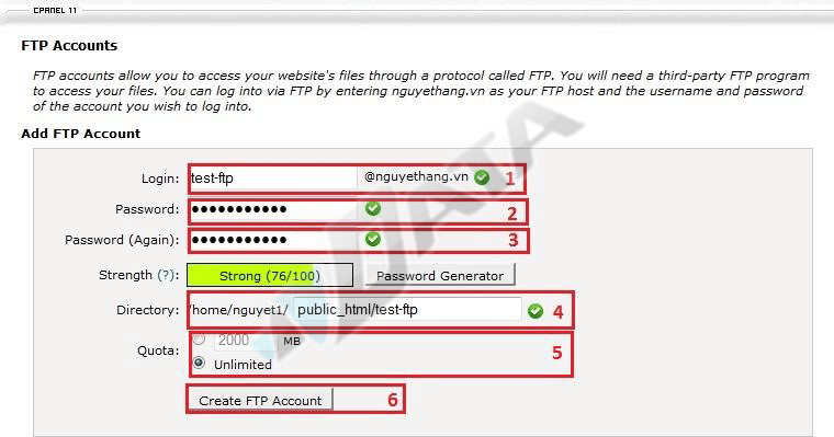 Hướng dẩn tạo tài khoản FTP trên Cpanel
